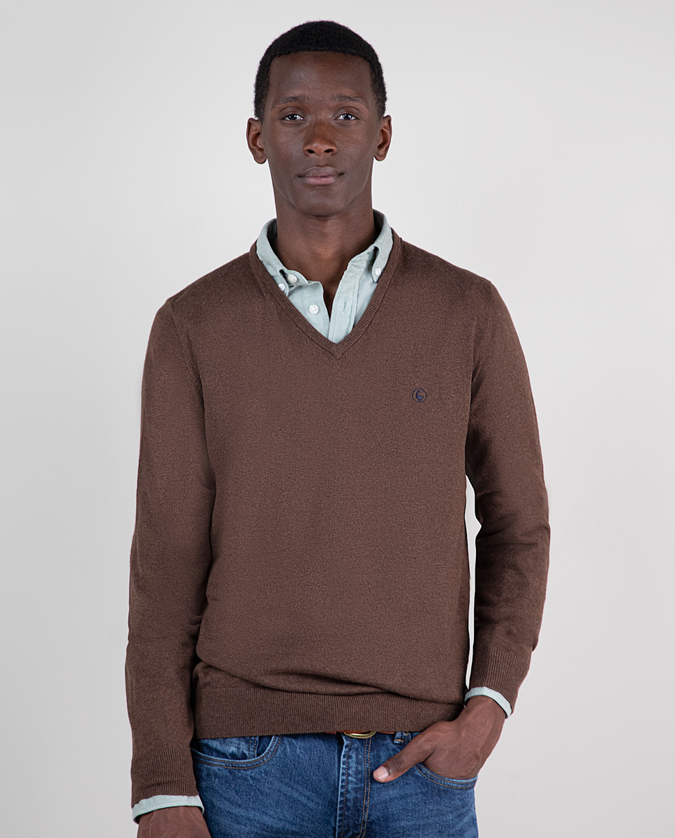 Jersey Cuello Pico Coderas Chocolate