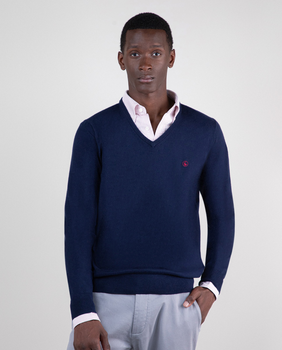 Jersey Cuello Pico Coderas Marino