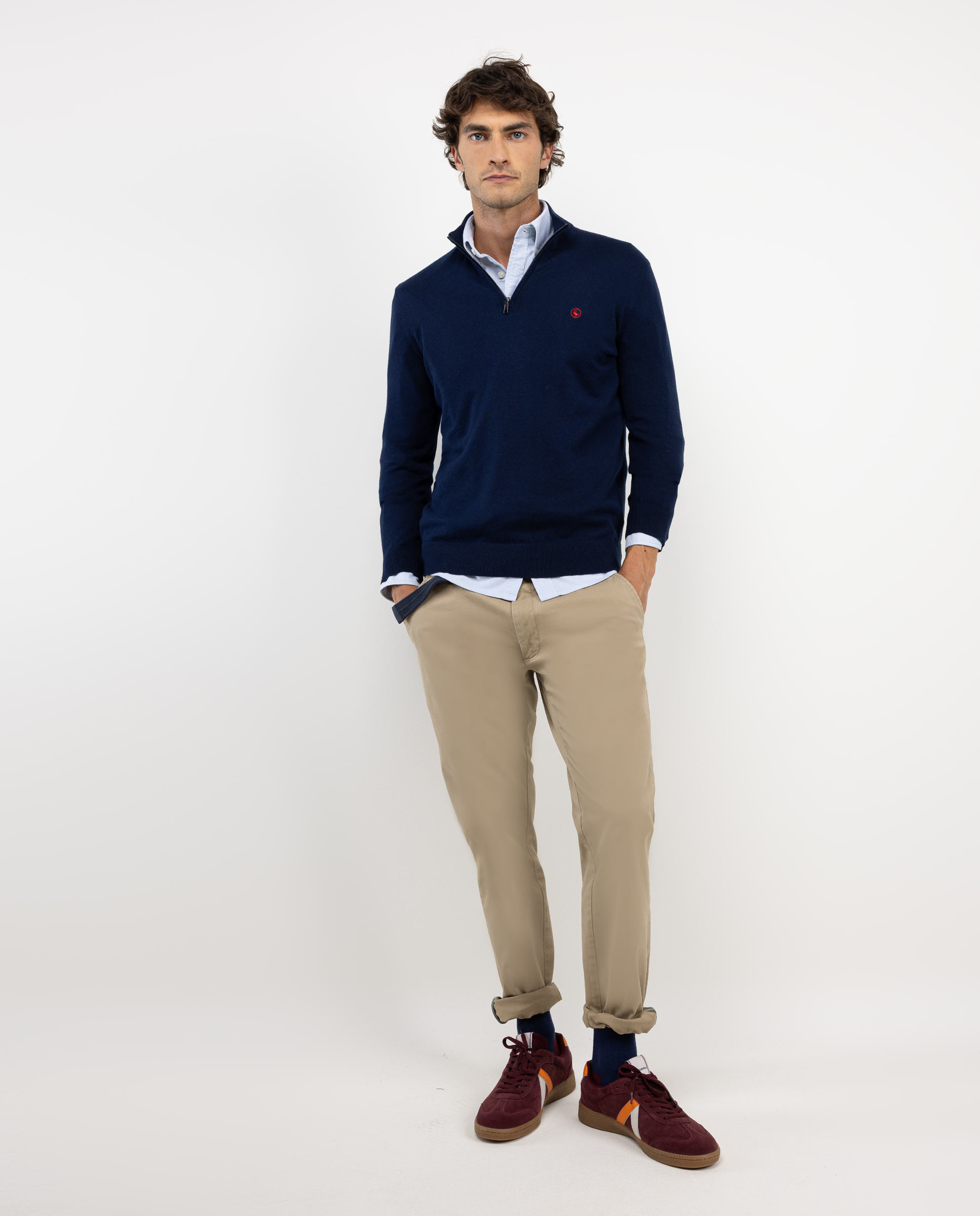 Navy Jumper W Stand Up Collar