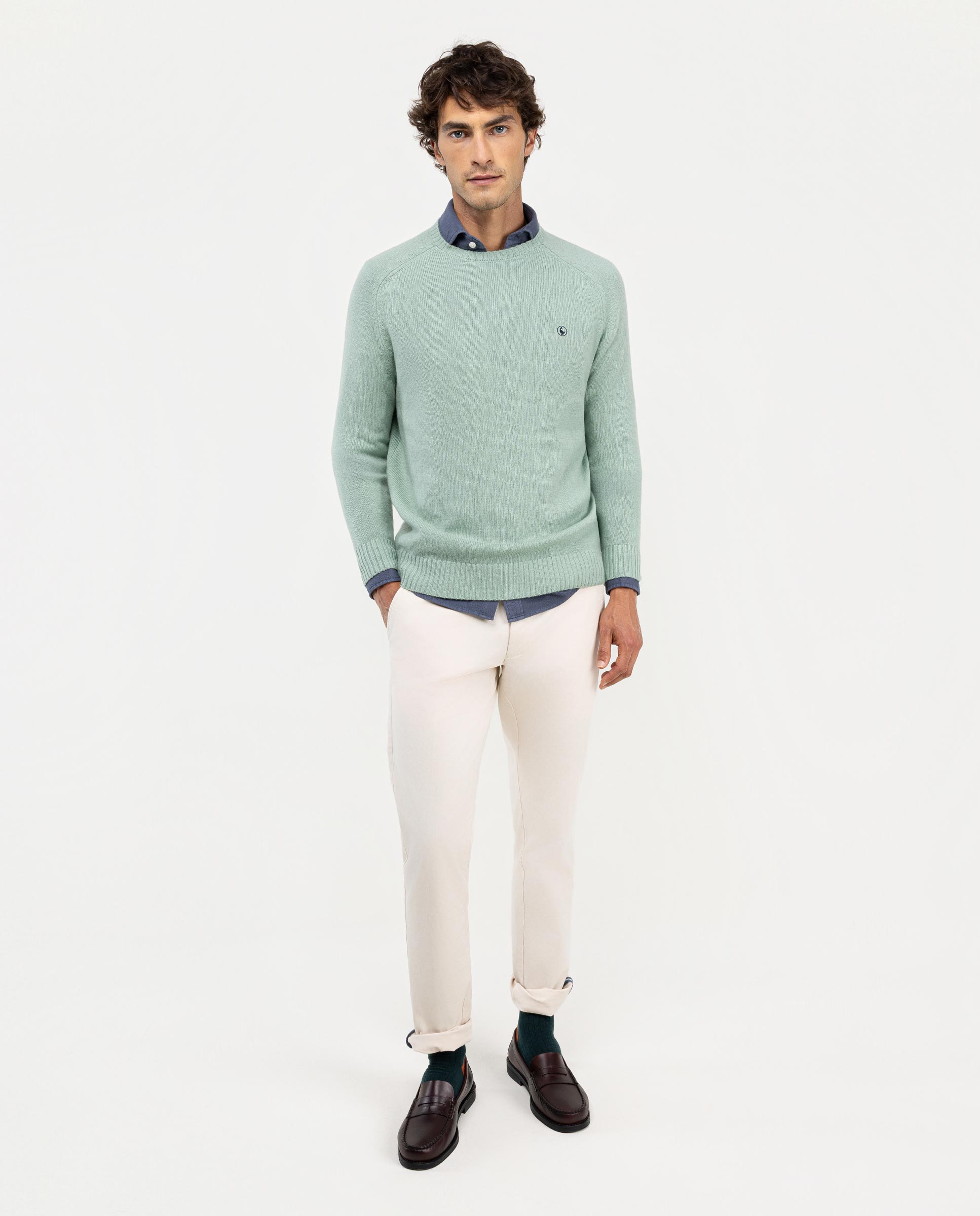 Aqua Green Merino Jumper W Crew Neck