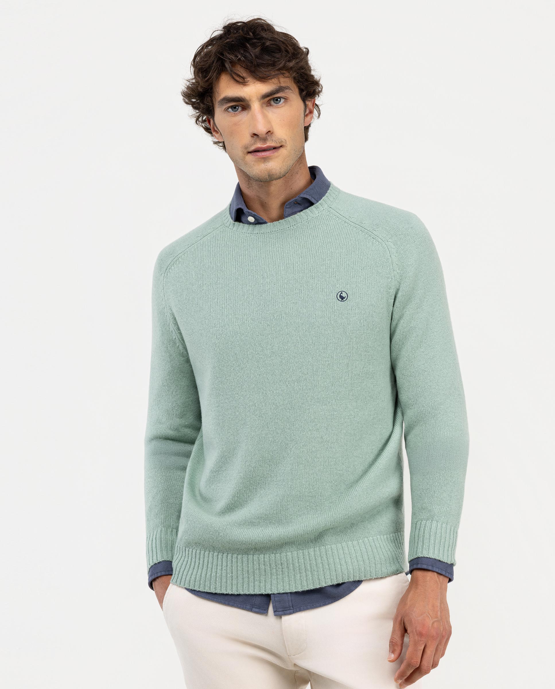 Aqua Green Merino Jumper W Crew Neck
