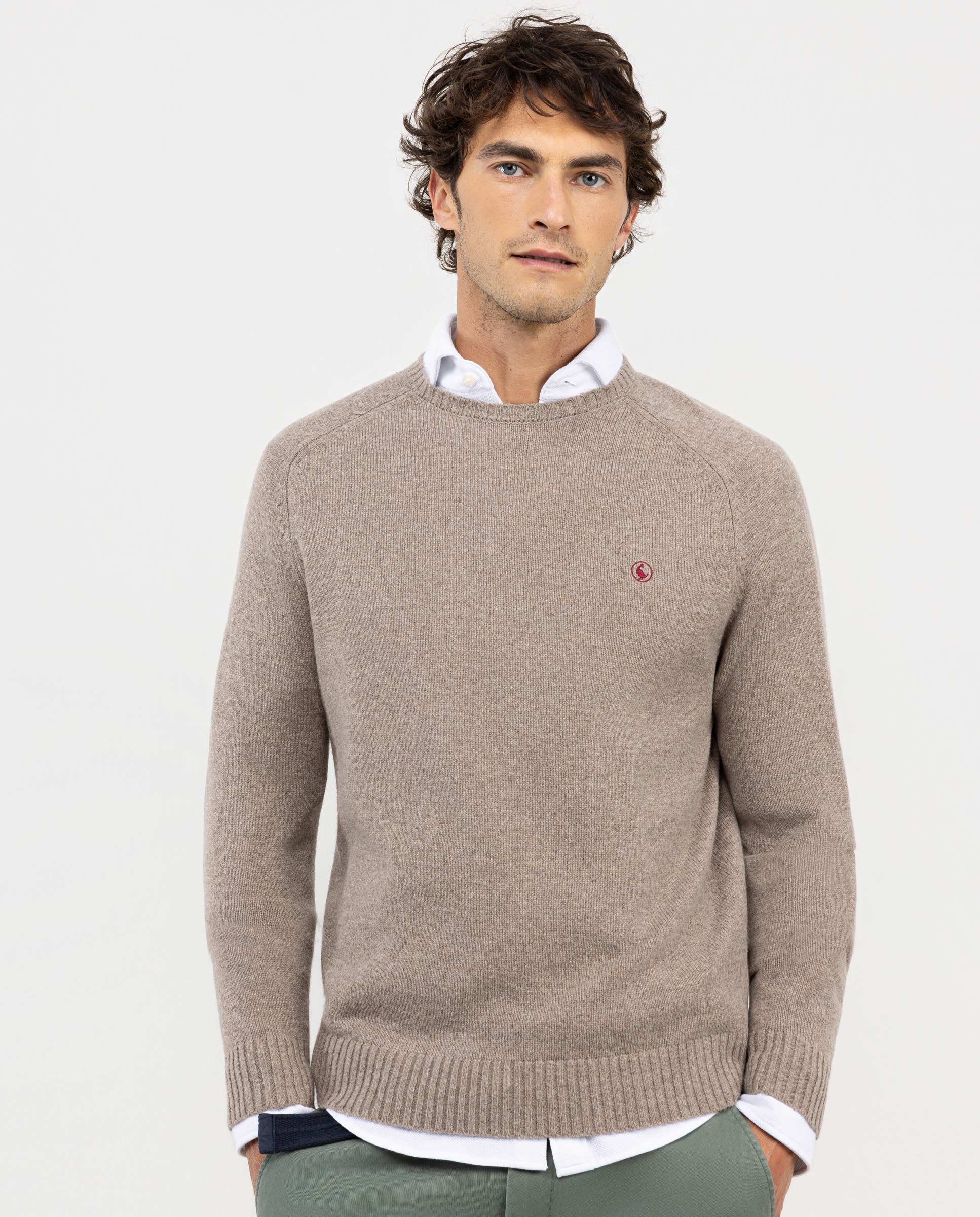 Beige Merino Jumper W Crew Neck