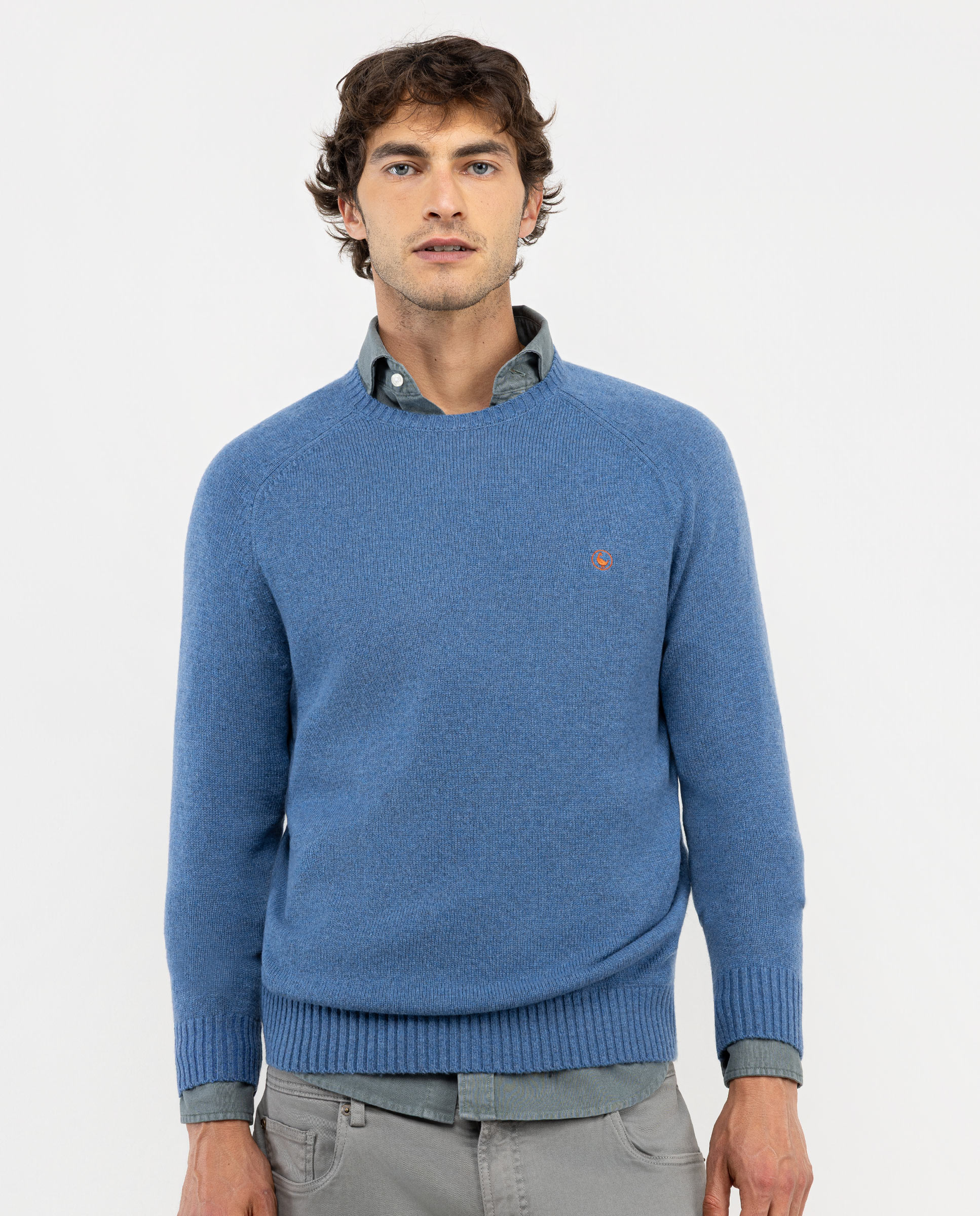 Blue Merino Jumper W Crew Neck