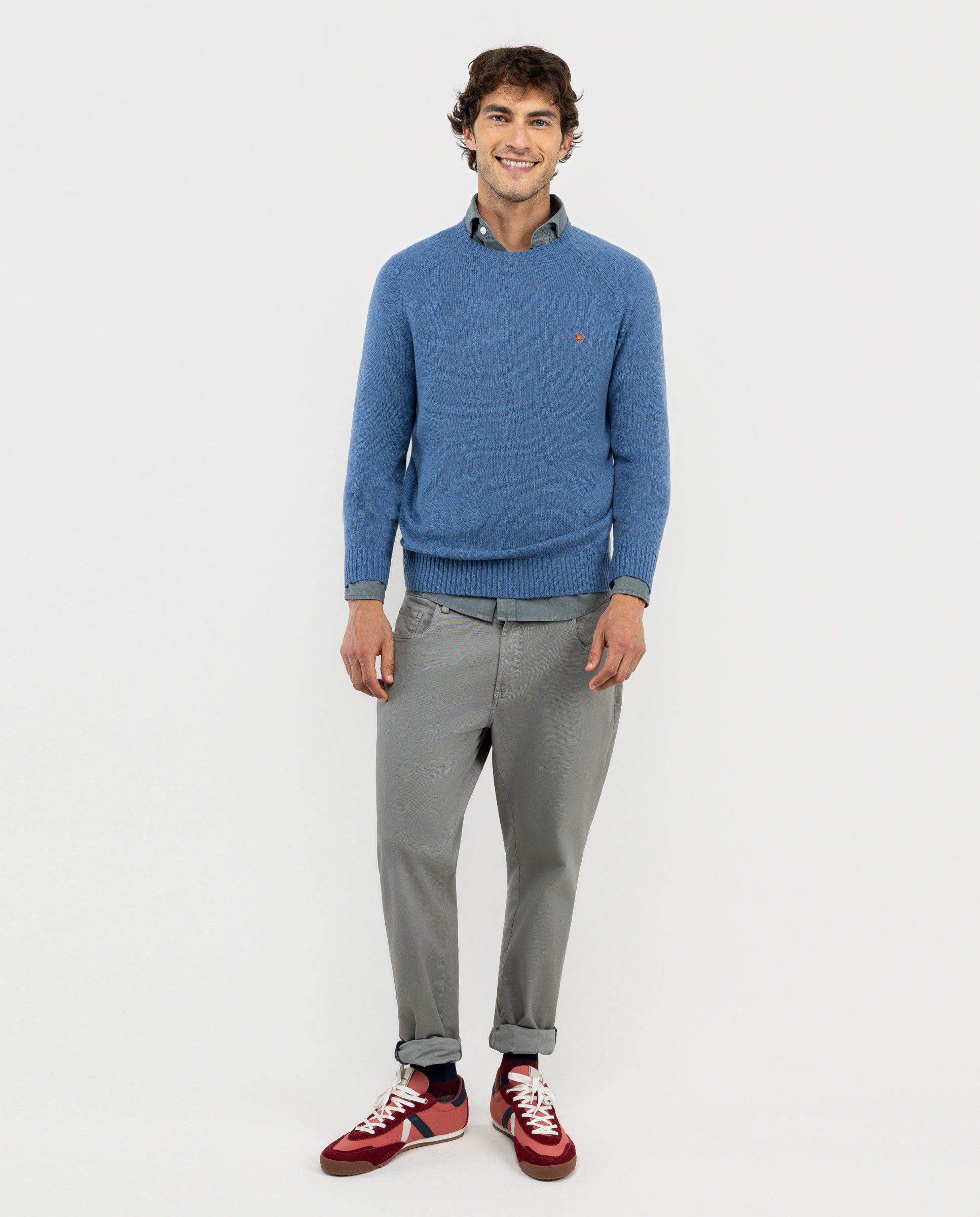 Blue Merino Jumper W Crew Neck