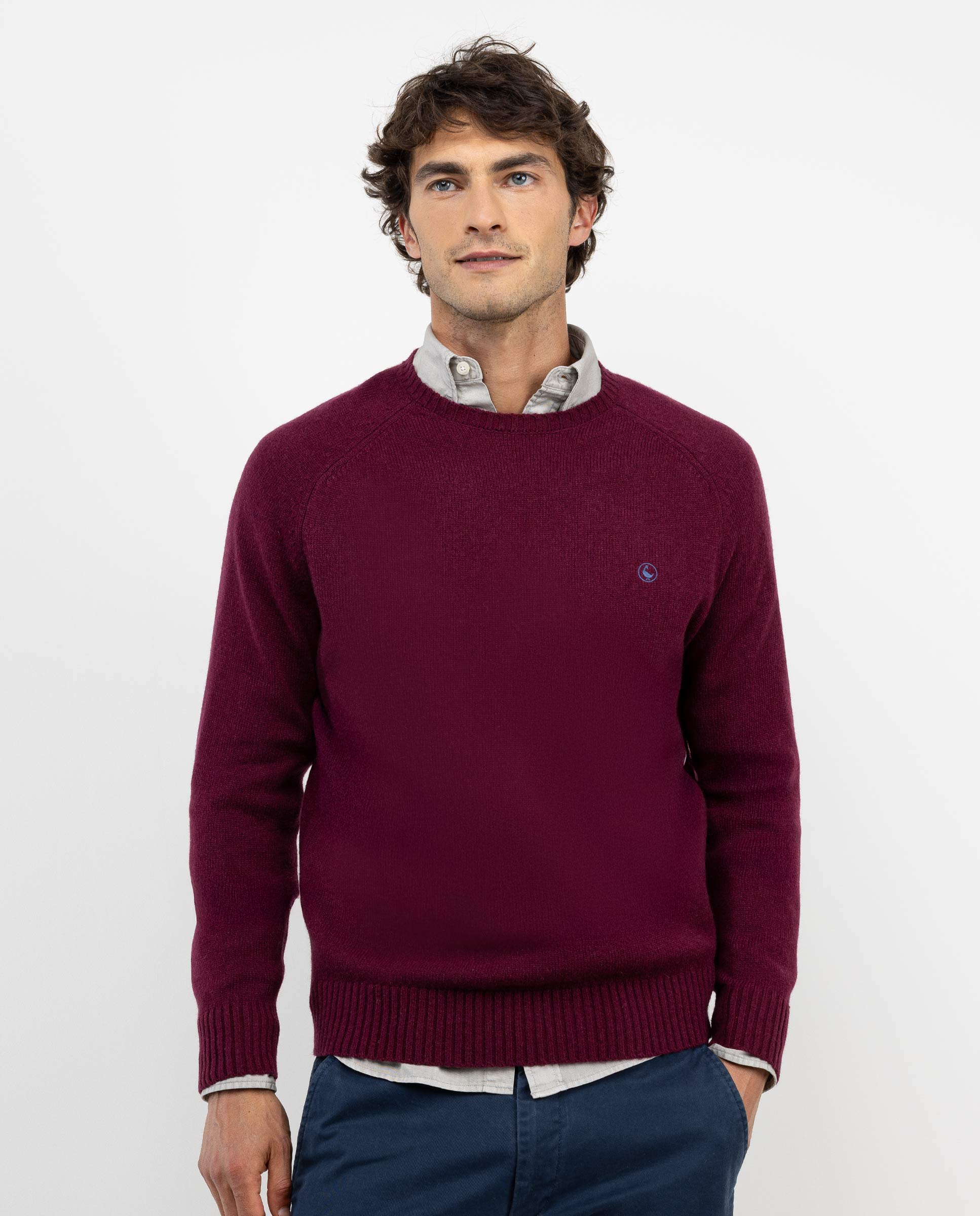 Maroon Merino Jumper W Crew Neck