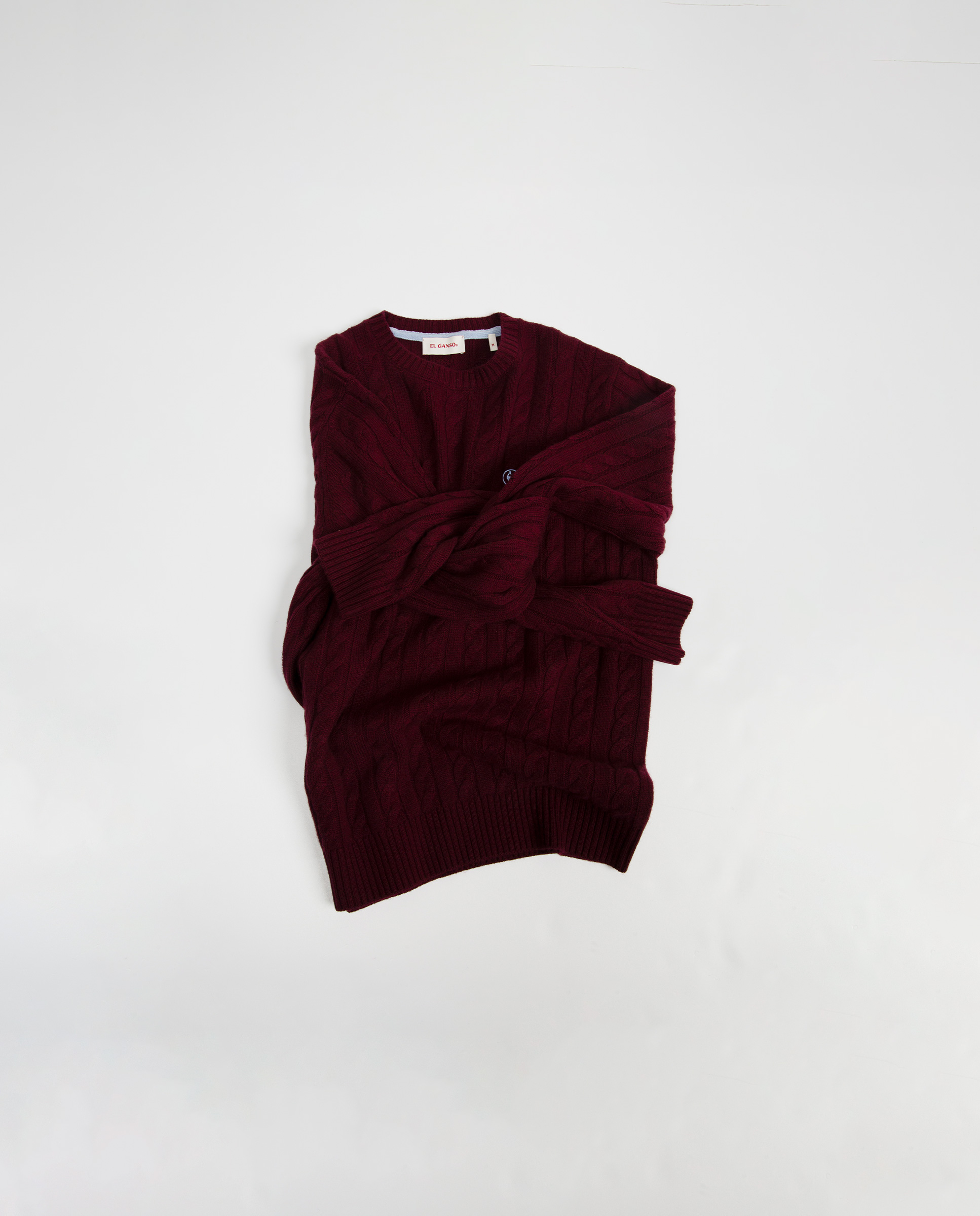 Maroon Cable Knit Jumper W Crew Neck