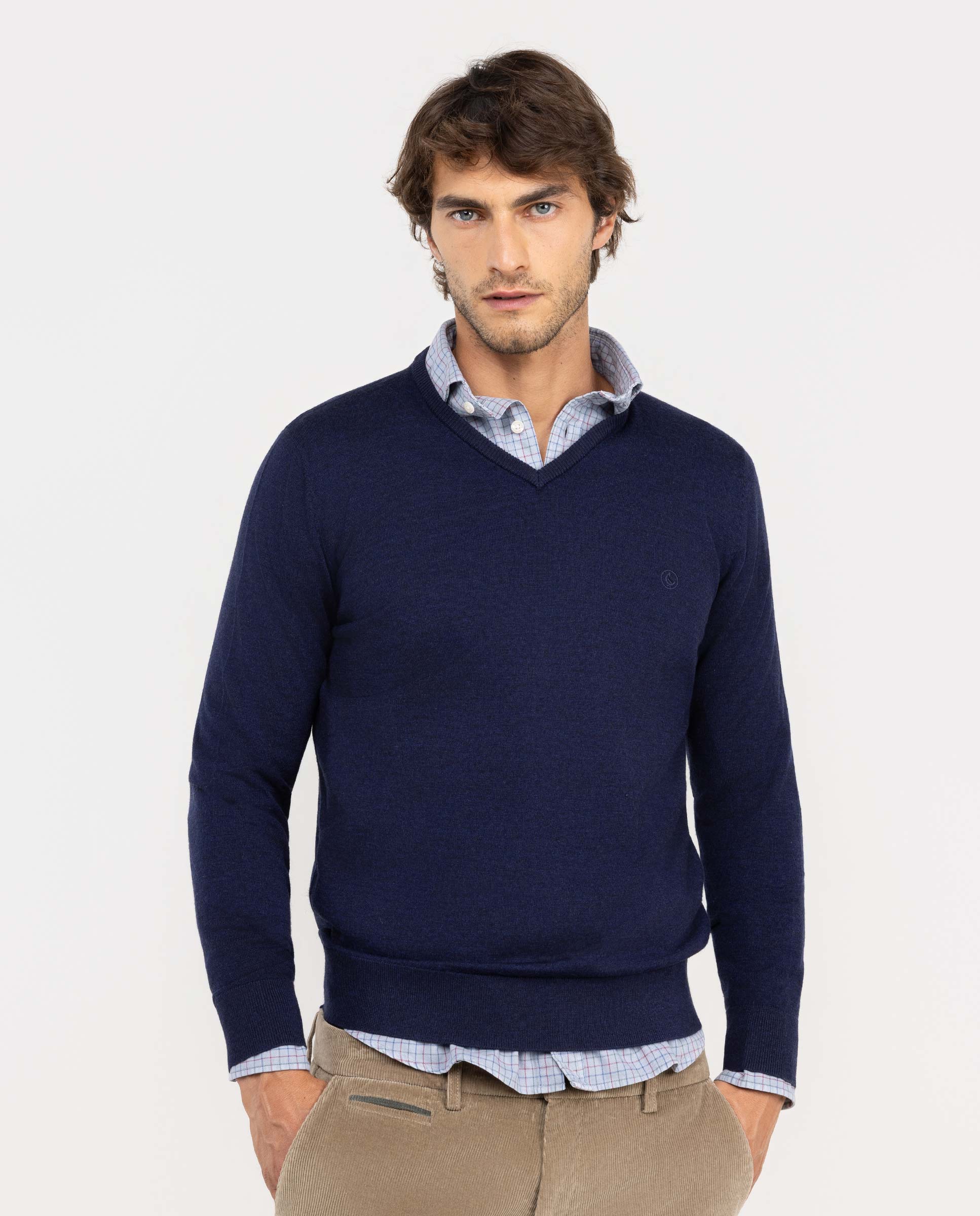 Jersey Cuello Pico Merino Marino