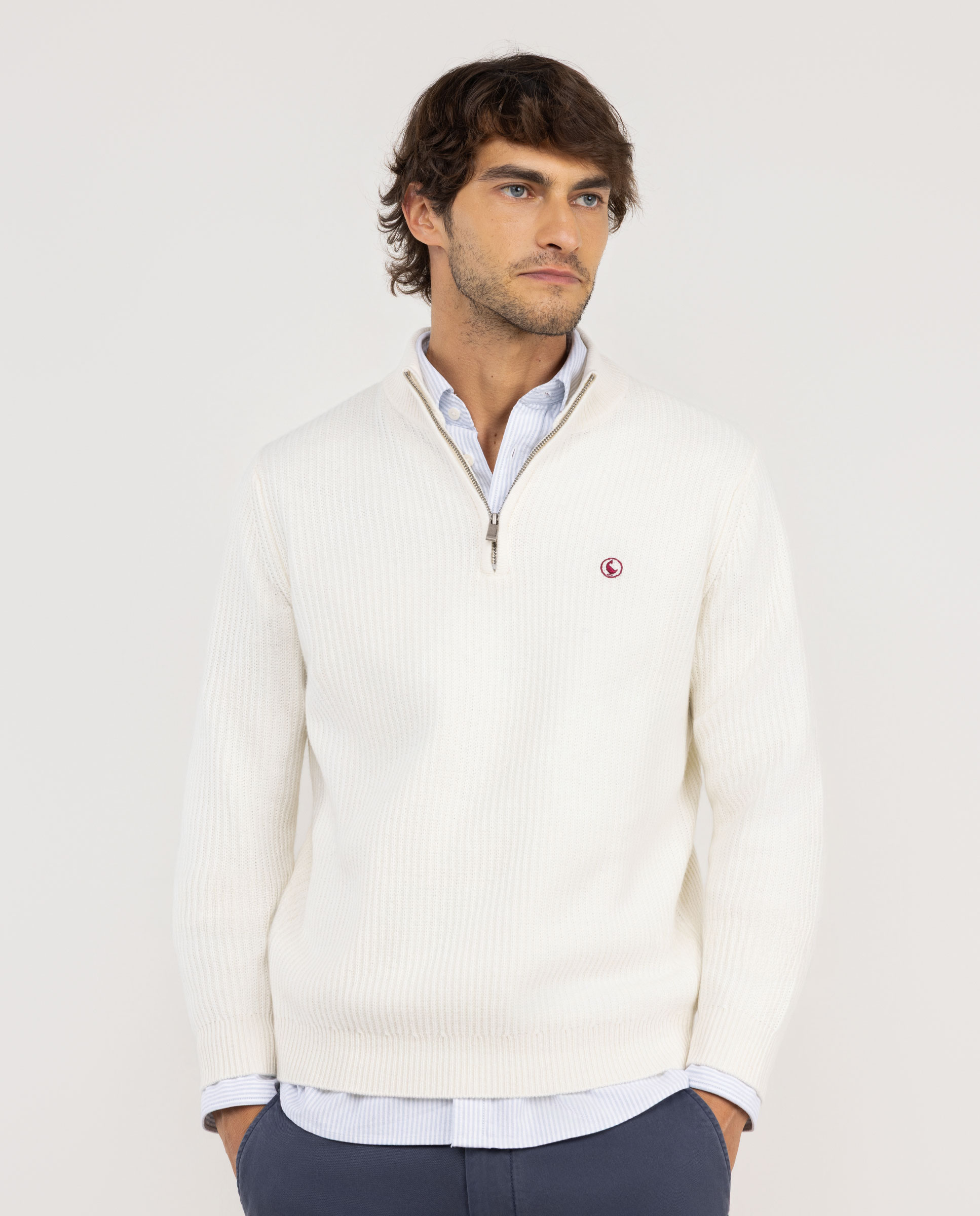 Cream Wool Jumper W Stand-Up Collar