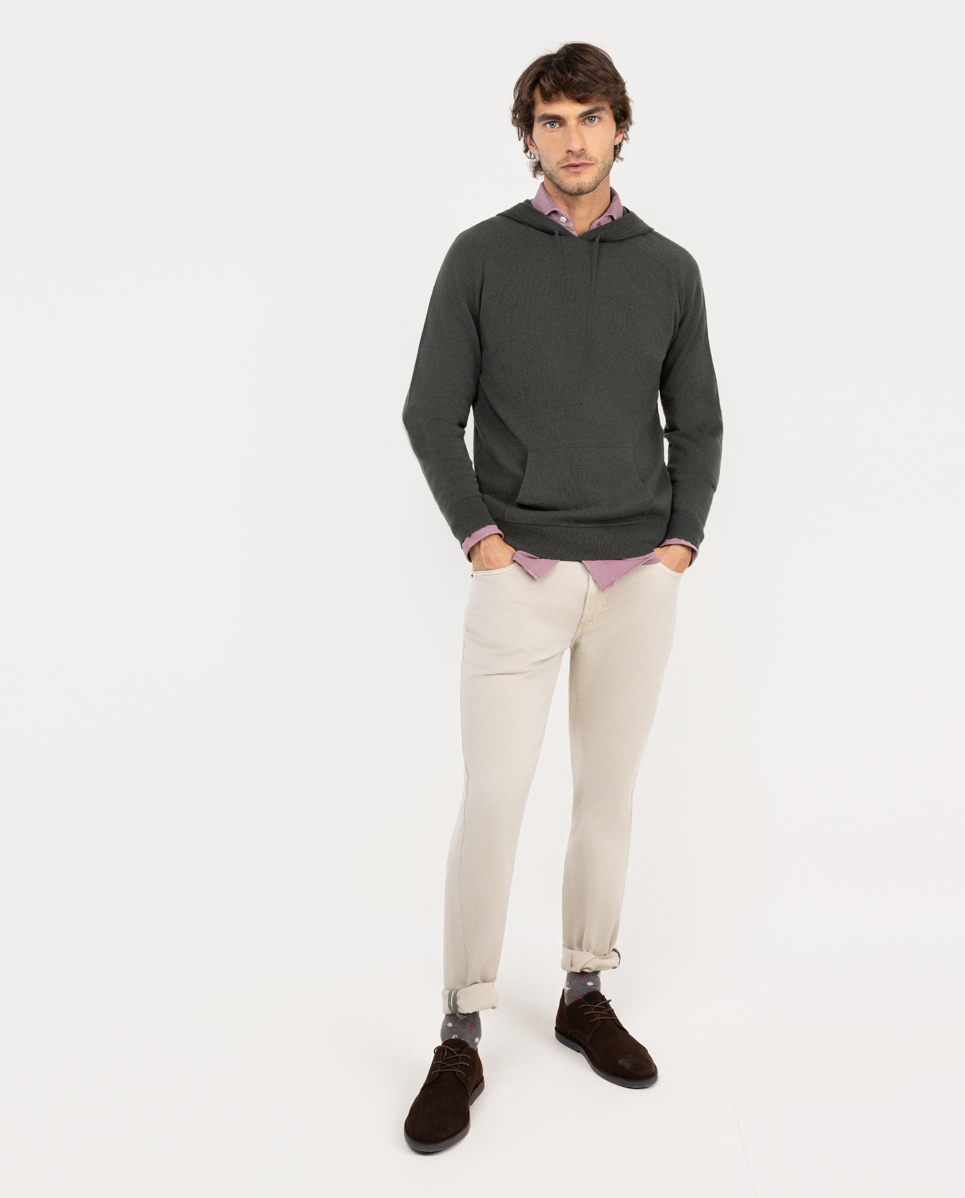 Green Wool Jumper W Hood