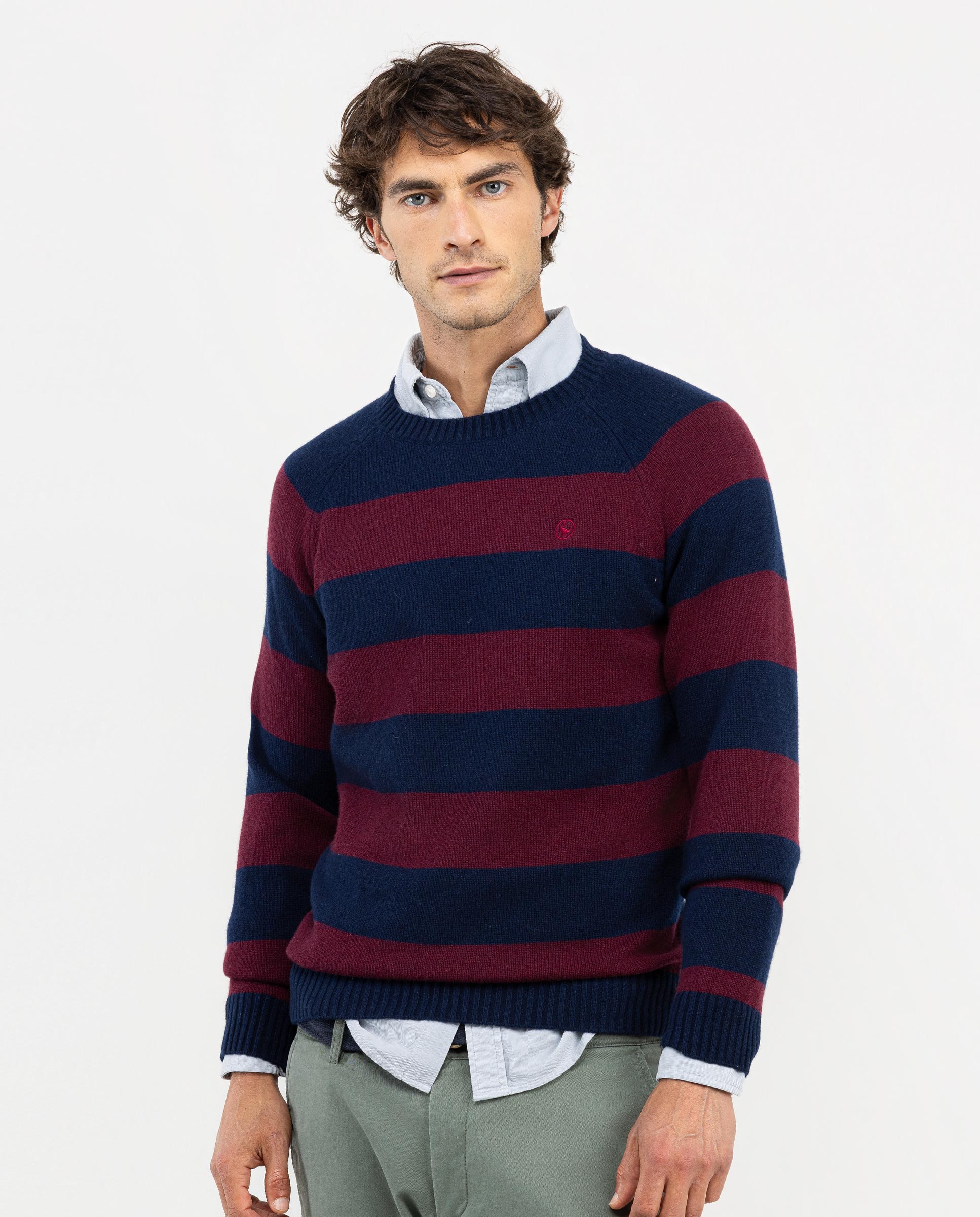Maroon Striped Jumper W Crew Neck