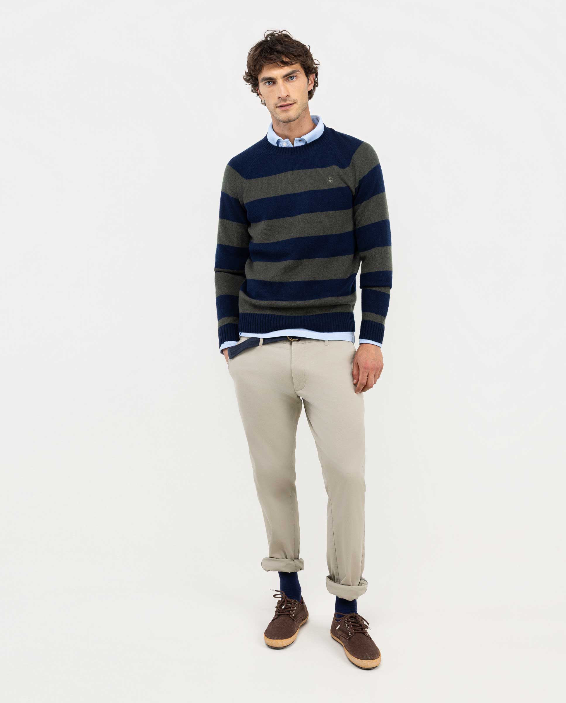 Green Striped Jumper W Crew Neck