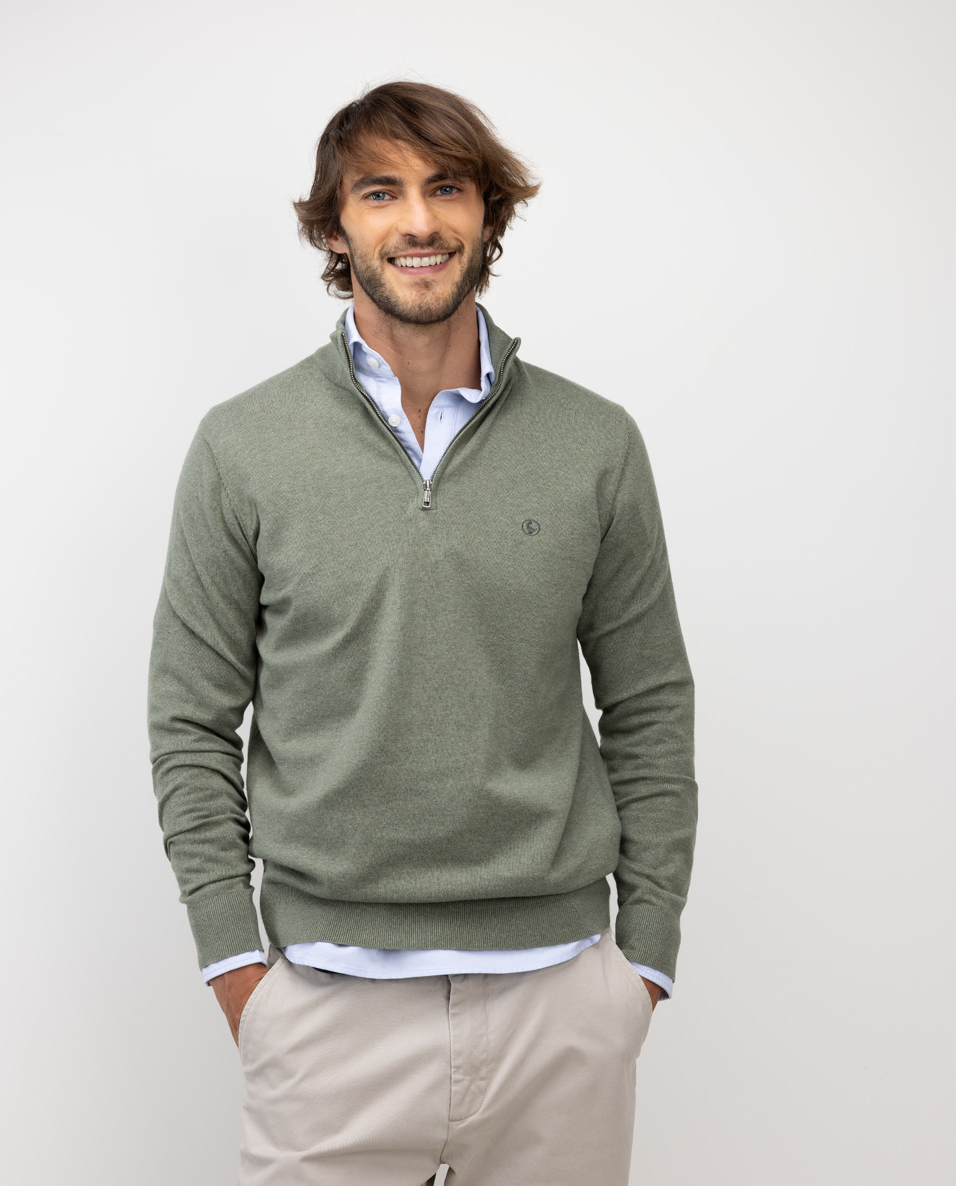 Basic Green Trucker Neck Sweater