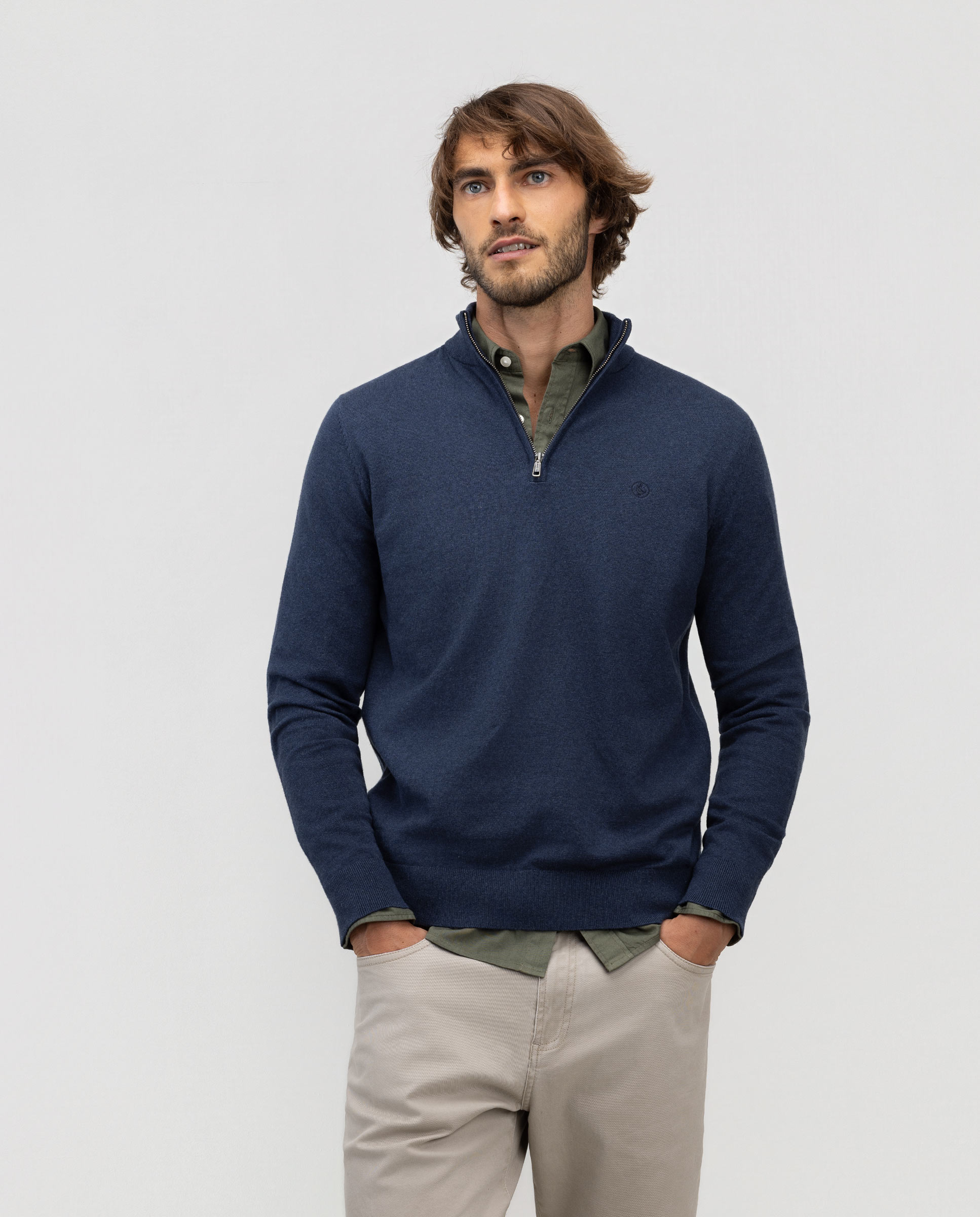 Basic Trucker Neck Sweater in Indigo