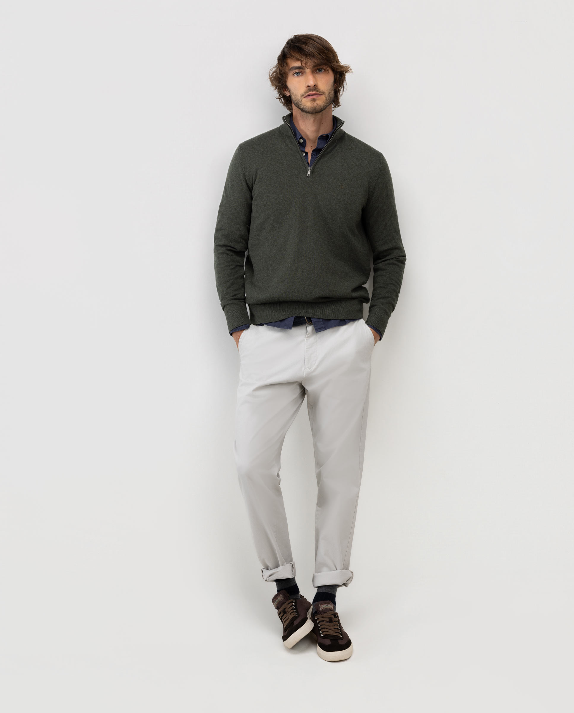 Basic Trucker Neck Sweater Dark Green