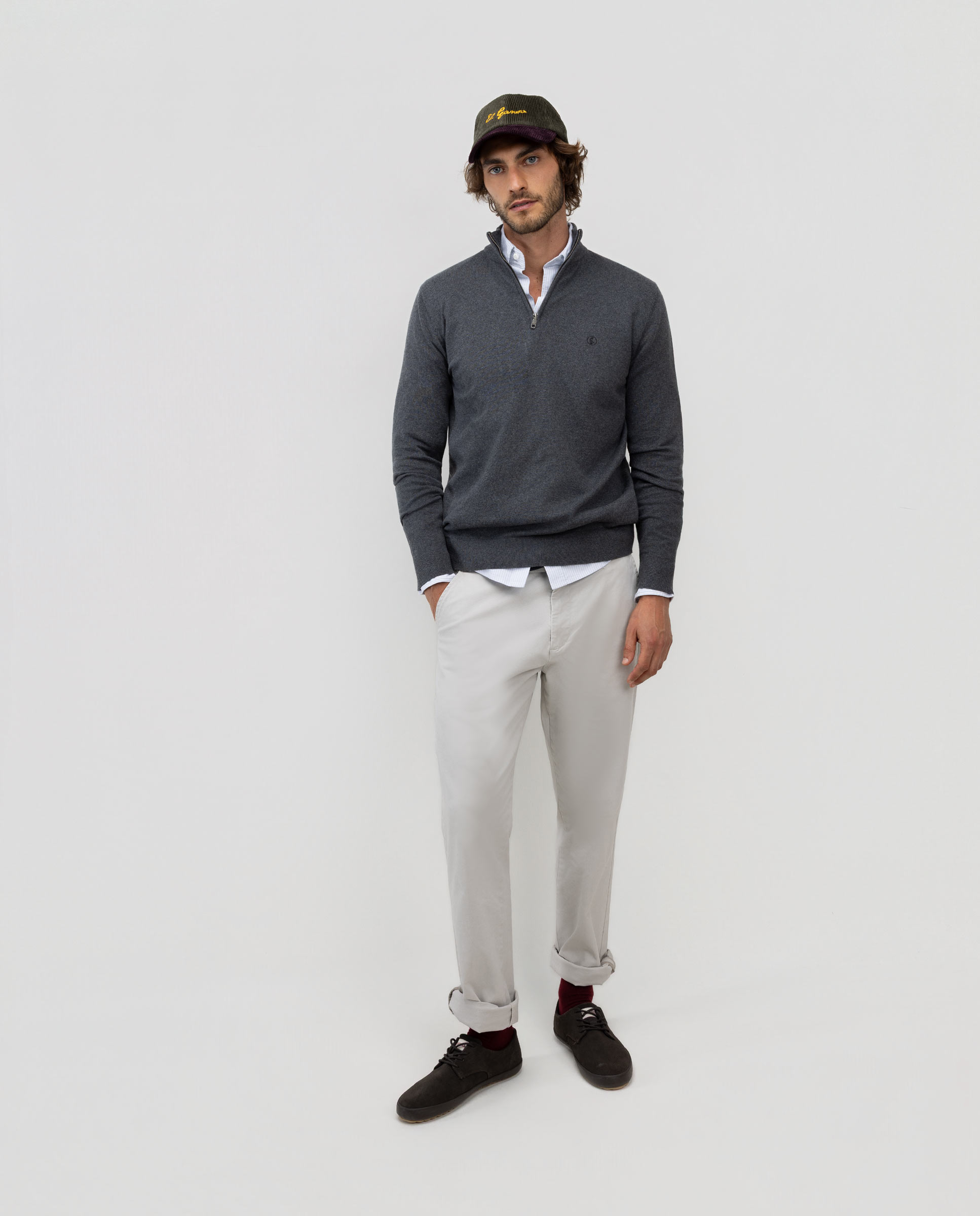 Basic Trucker Neck Sweater, Charcoal Gray