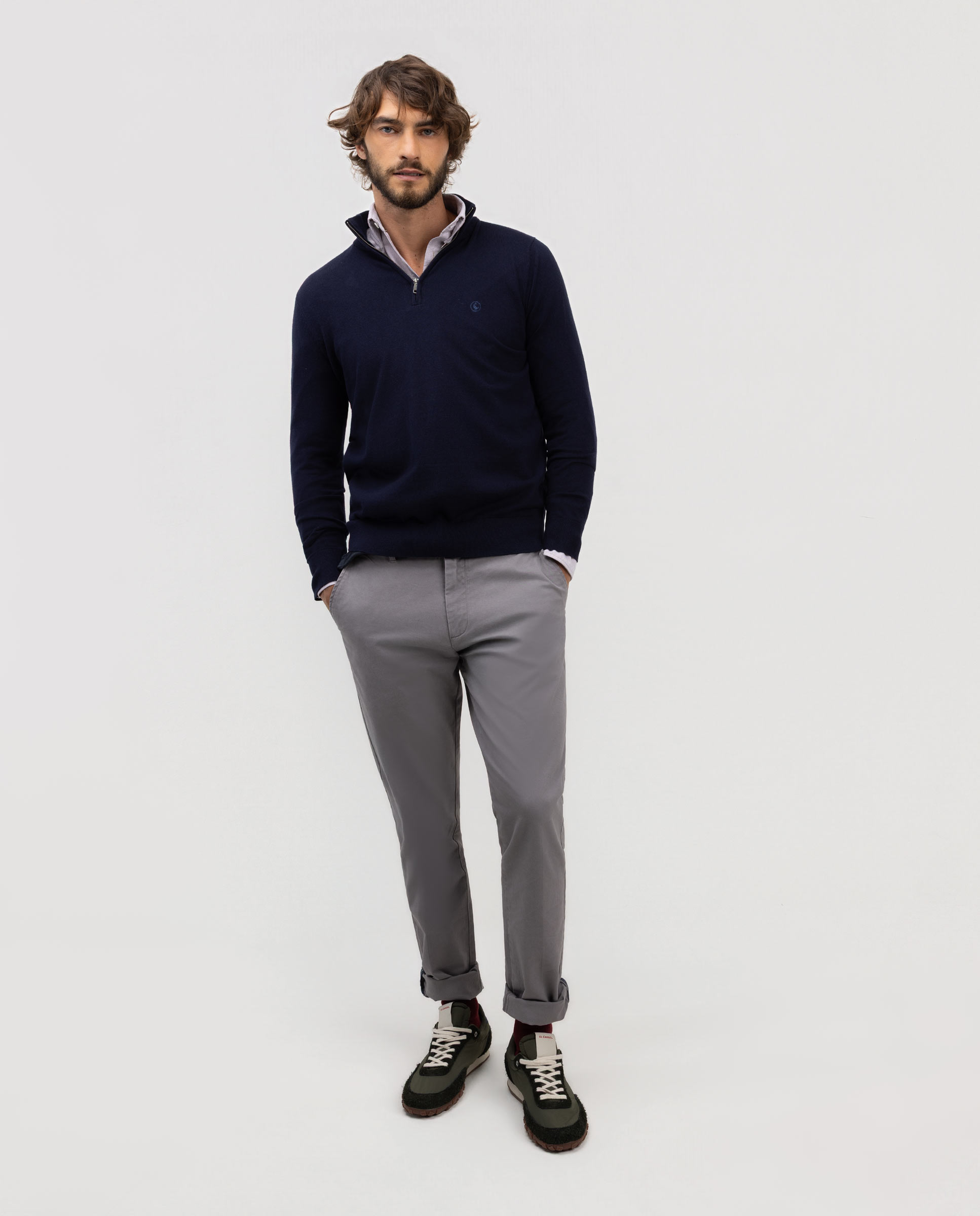 Navy Blue Trucker Neck Basic Sweater