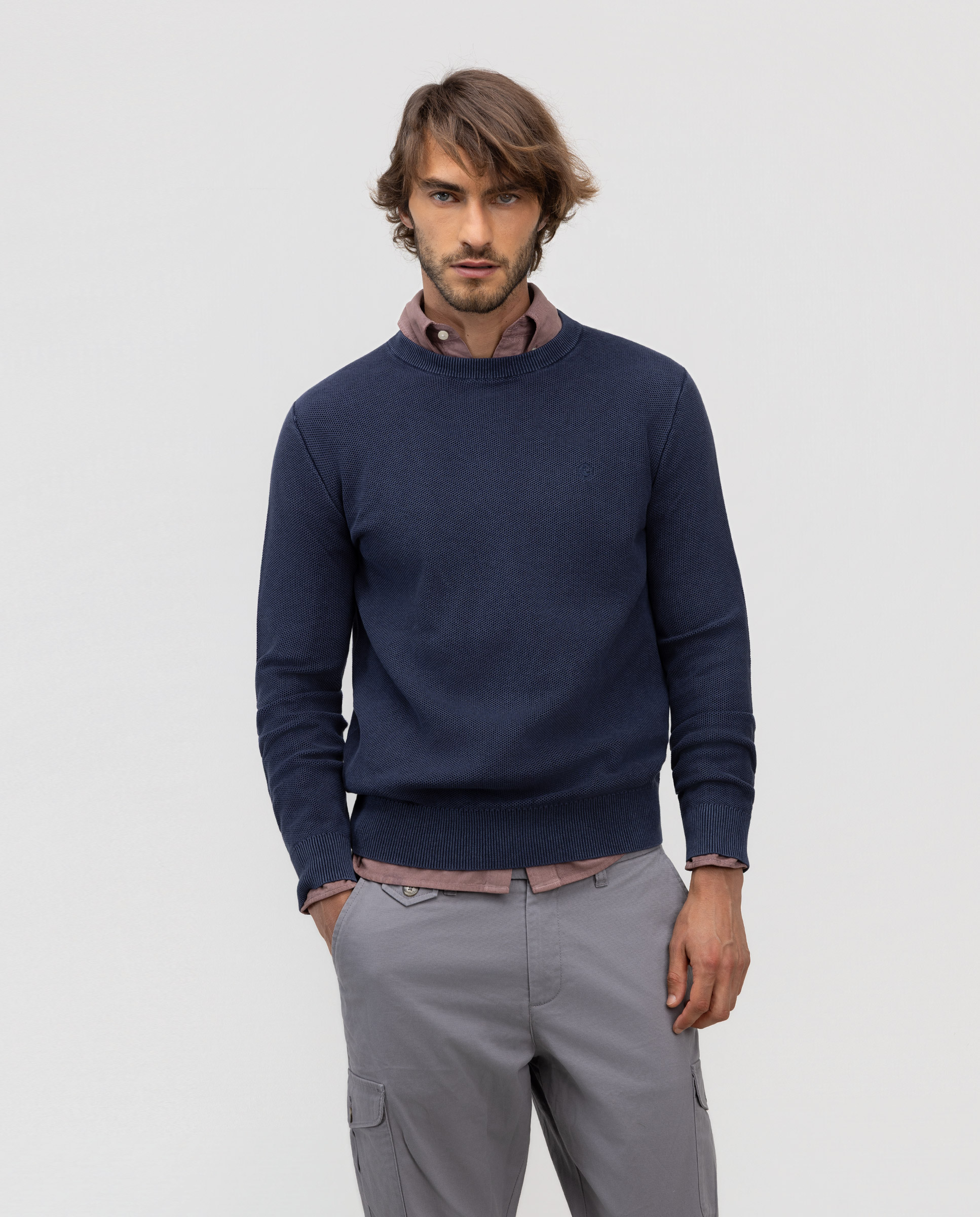 Jersey Estructura Garment Dyed Marino