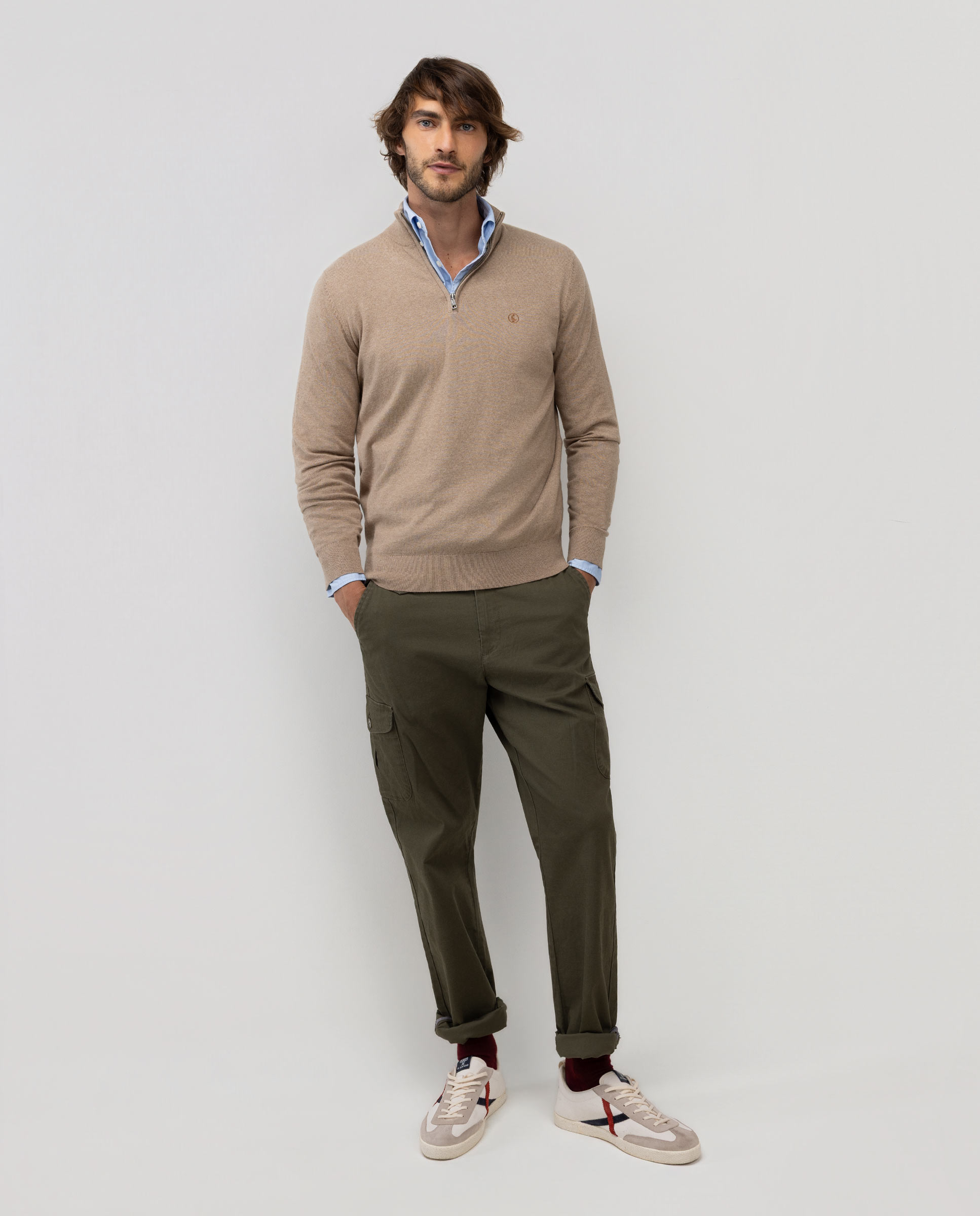Basic Beige Trucker Neck Sweater