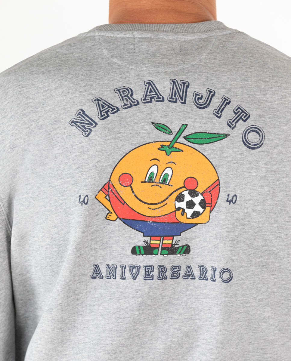 Sudadera Cuello Caja Naranjito Estampado Vintage Gris