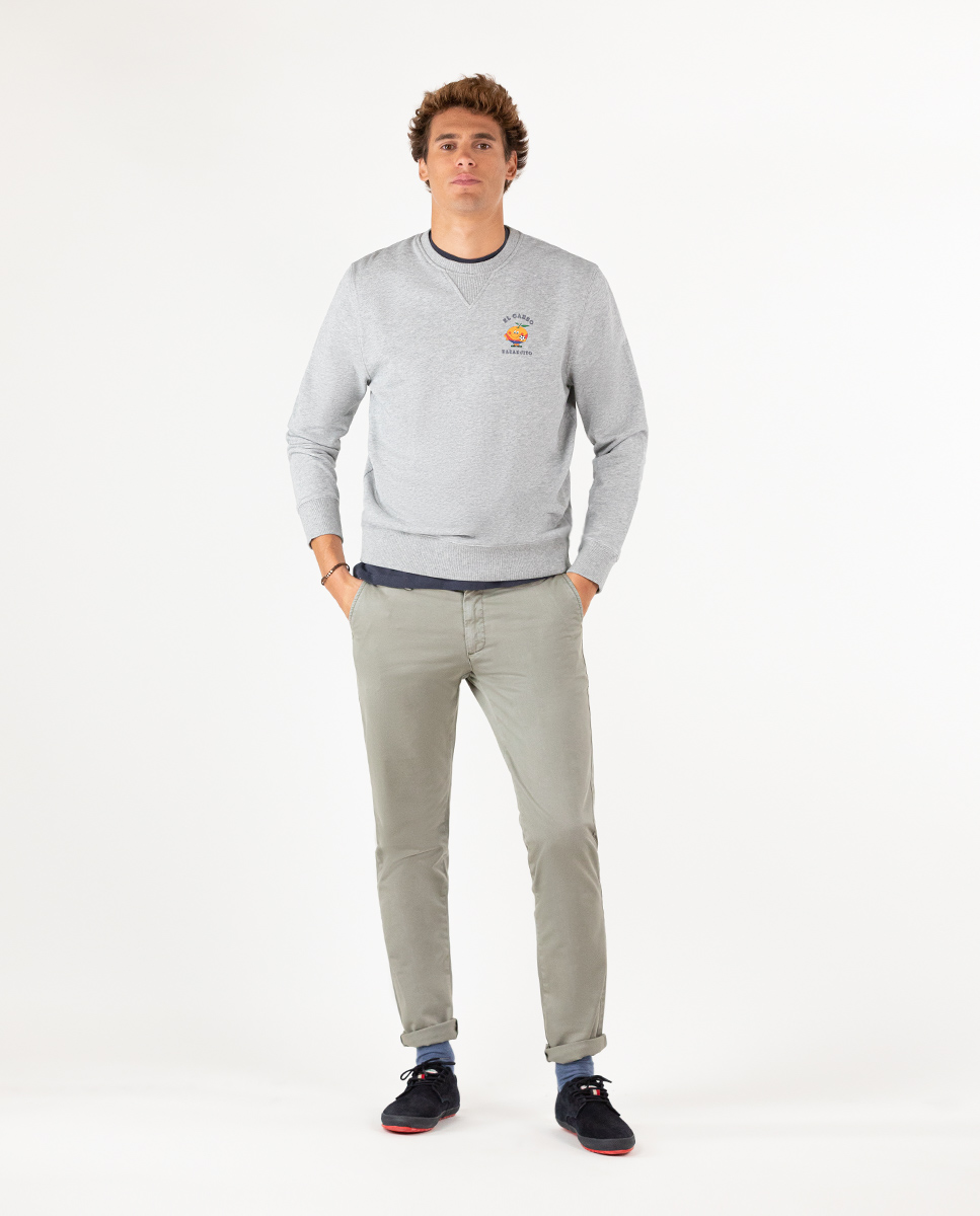 Sudadera Cuello Caja Naranjito Estampado Vintage Gris