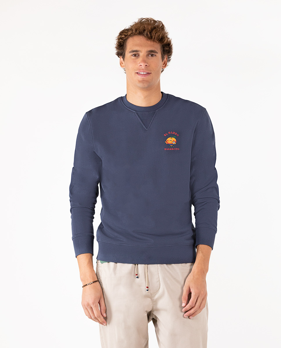 Sudadera Cuello Caja Naranjito Estampado Vintage Marino