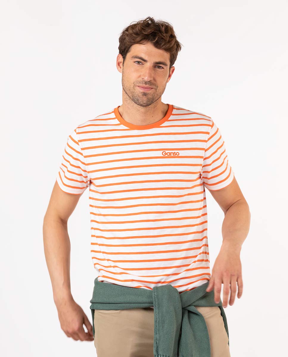 Orange Striped T-Shirt W White Background