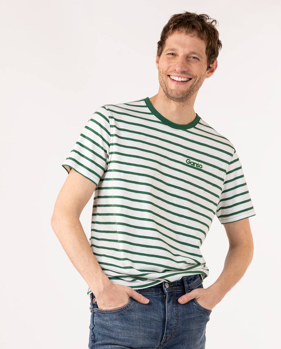 Green Striped T-Shirt W White Background