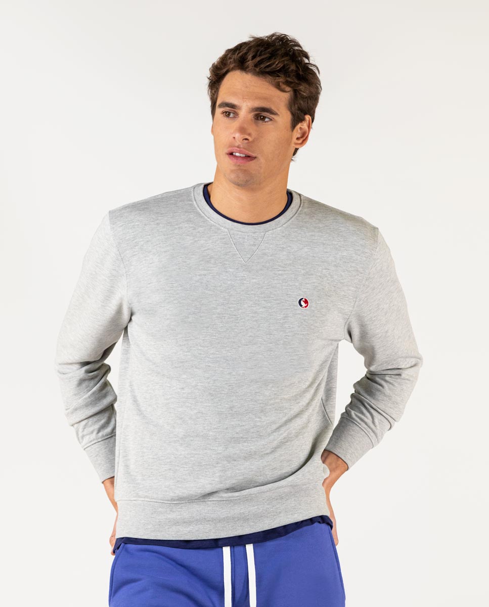 Grey Melange Sweatshirt W Crew Neck