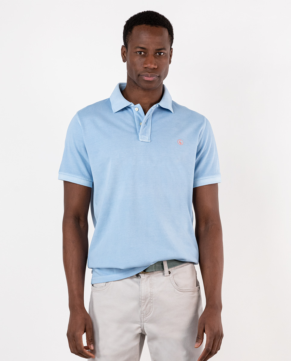 Polo Pique Pigment Garment Dyed Azul Celeste