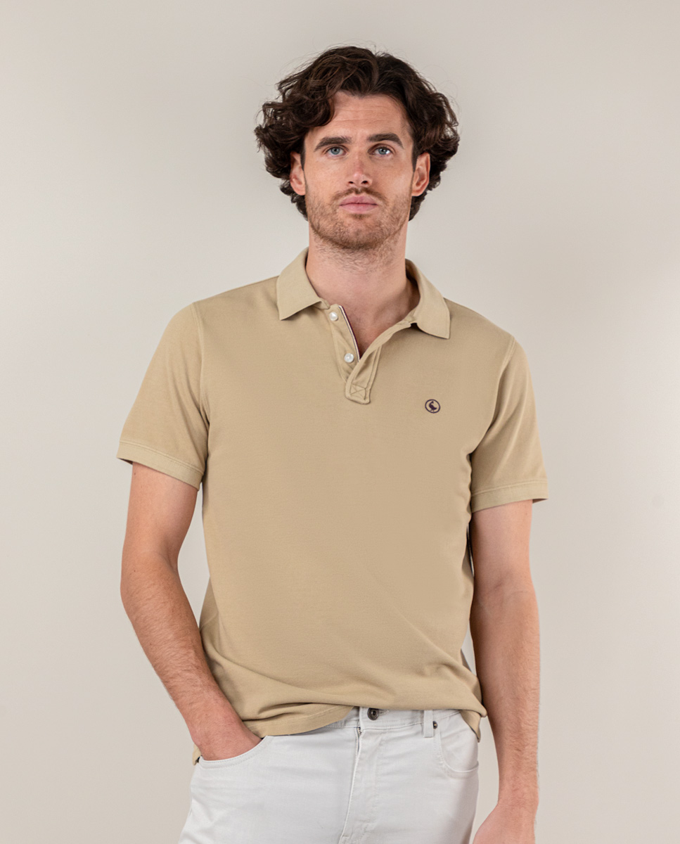 Garment Dyed Beige Piqué Polo