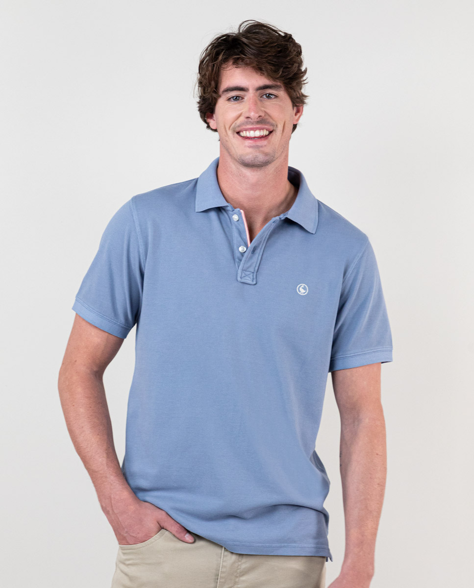 Polo Piqué Garment Dyed Azul Medio