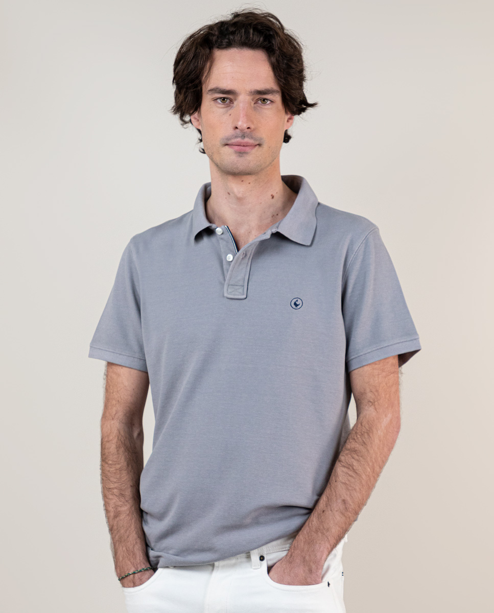 Garment Dyed Grey Piqué Polo