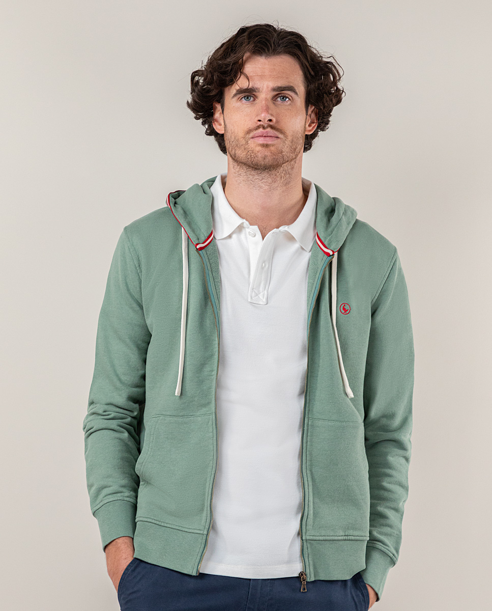 Green Zip-Up Pocket Pouch Hoodie