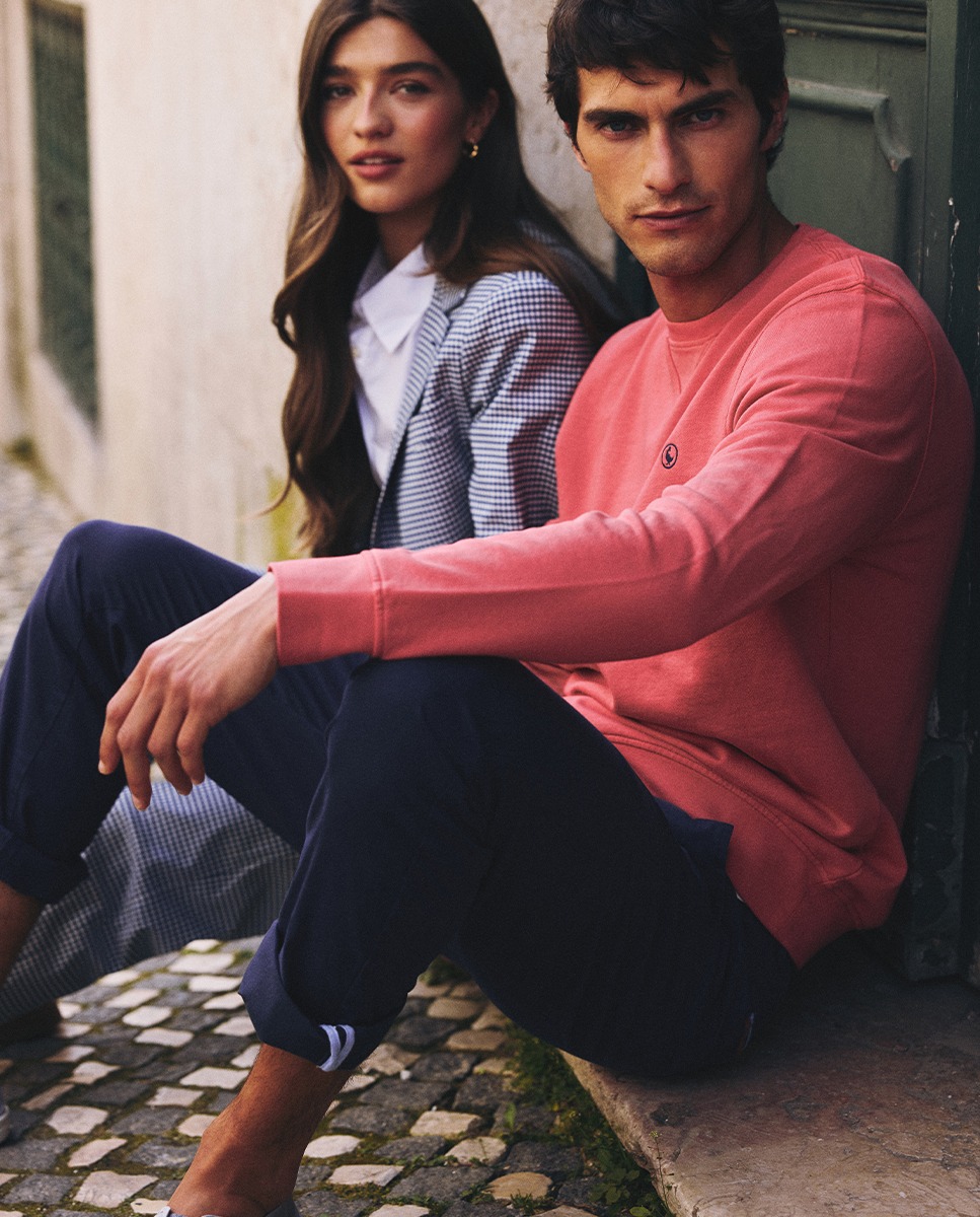 Red Garment Dyed Sweatshirt W Crew Neck