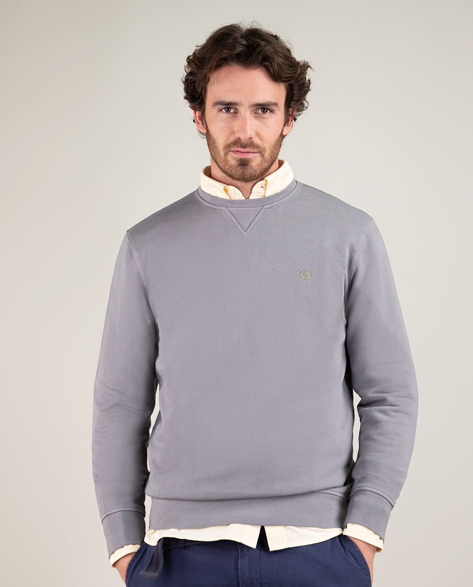 Sudadera Cuello Caja Garment Dyed Gris