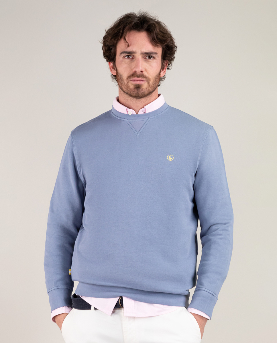 Blue Garment Dyed Sweatshirt W Crew Neck