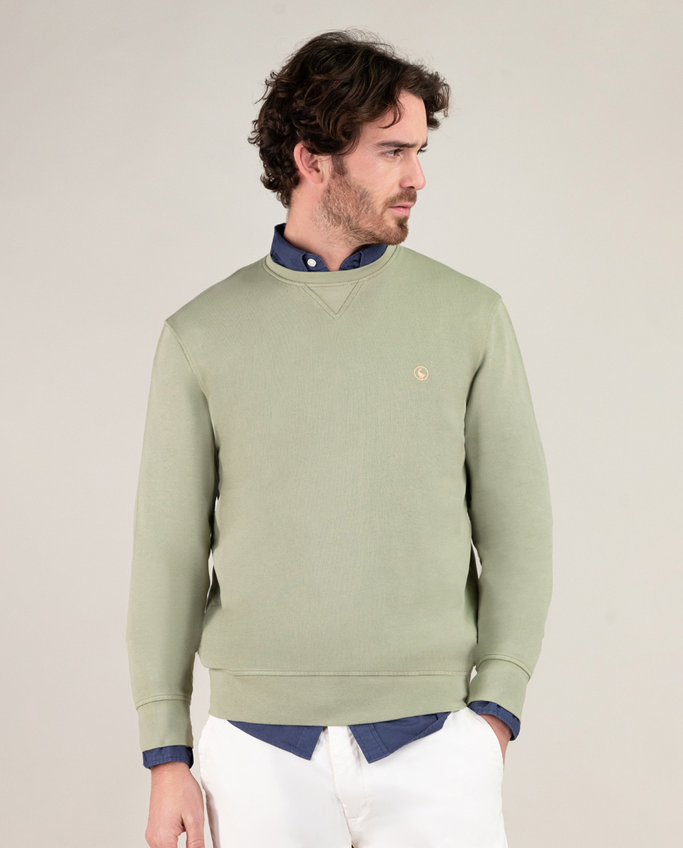 Khaki Garment Dyed Sweatshirt W Crew Neck