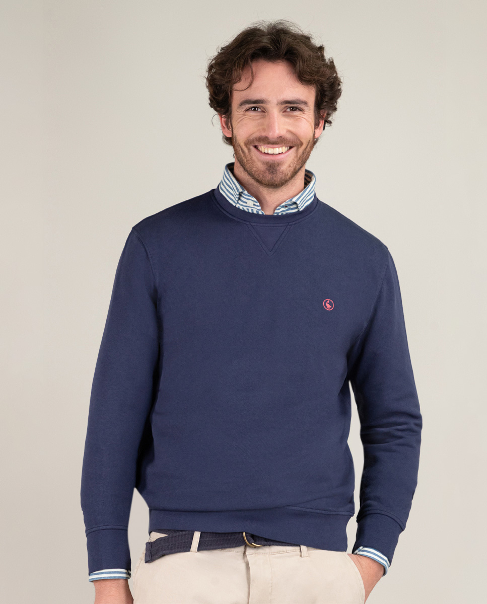 Sudadera Cuello Caja Garment Dyed Marino