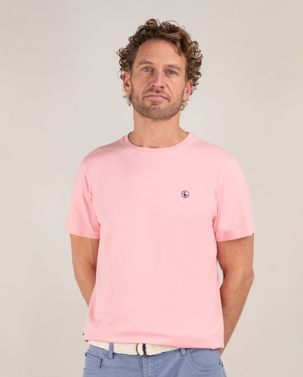 Camiseta Cuello Caja Garment Dyed Rosa