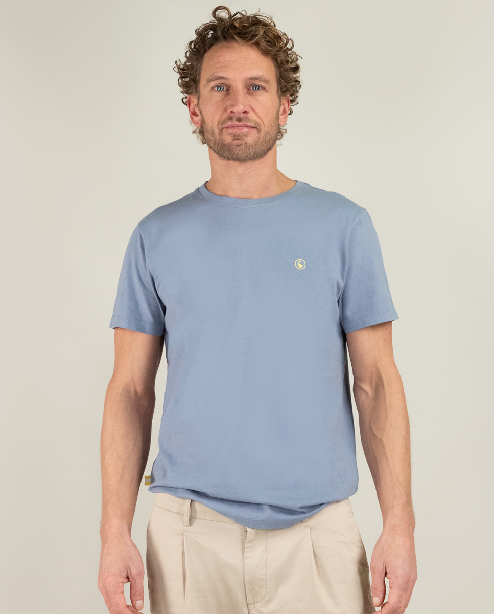 Camiseta Cuello Caja Garment Dyed Azul