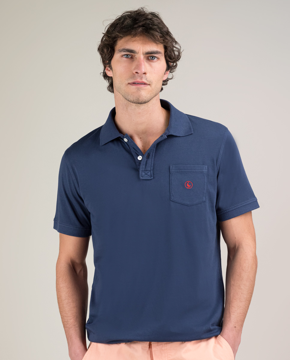 Navy Garment Dyed Single Jersey Polo