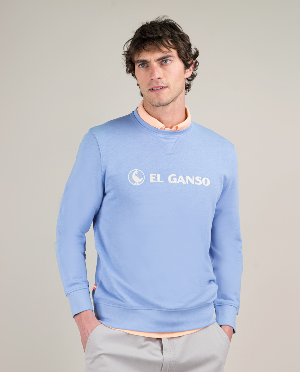 Sudadera Cuello Caja Bordado Celeste