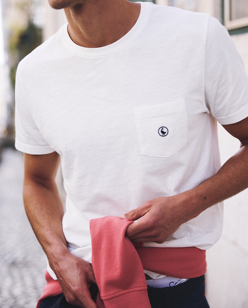 Camiseta Garment Dyed Slub Bolsillo Blanco