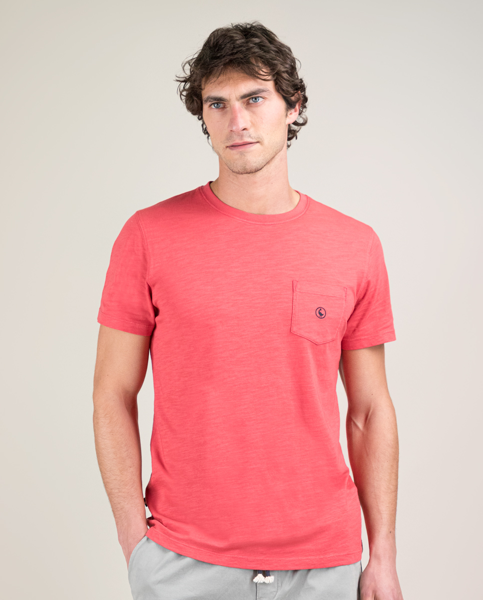 Camiseta Garment Dyed Slub Bolsillo Rojo