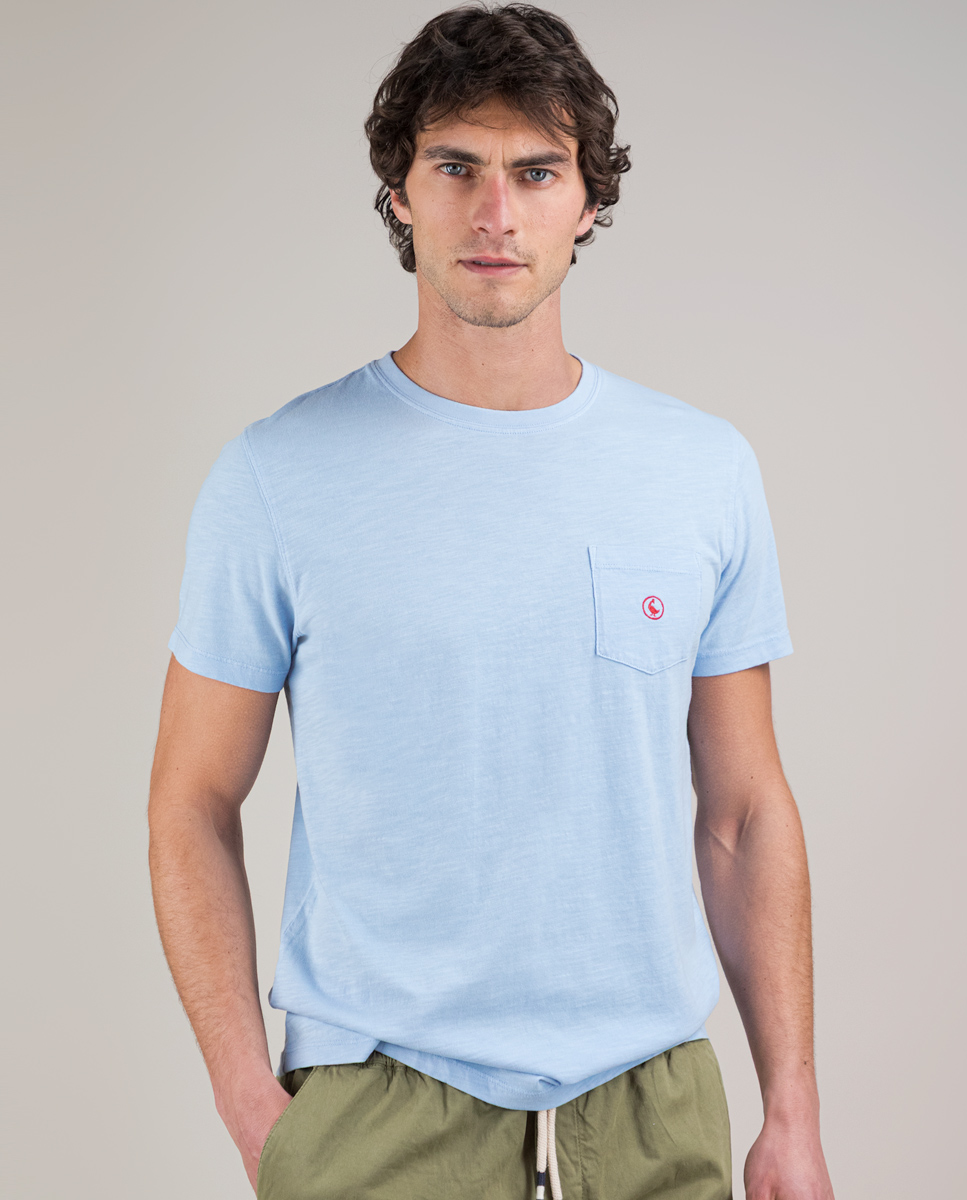 Camiseta Garment Dyed Slub Bolsillo Azul