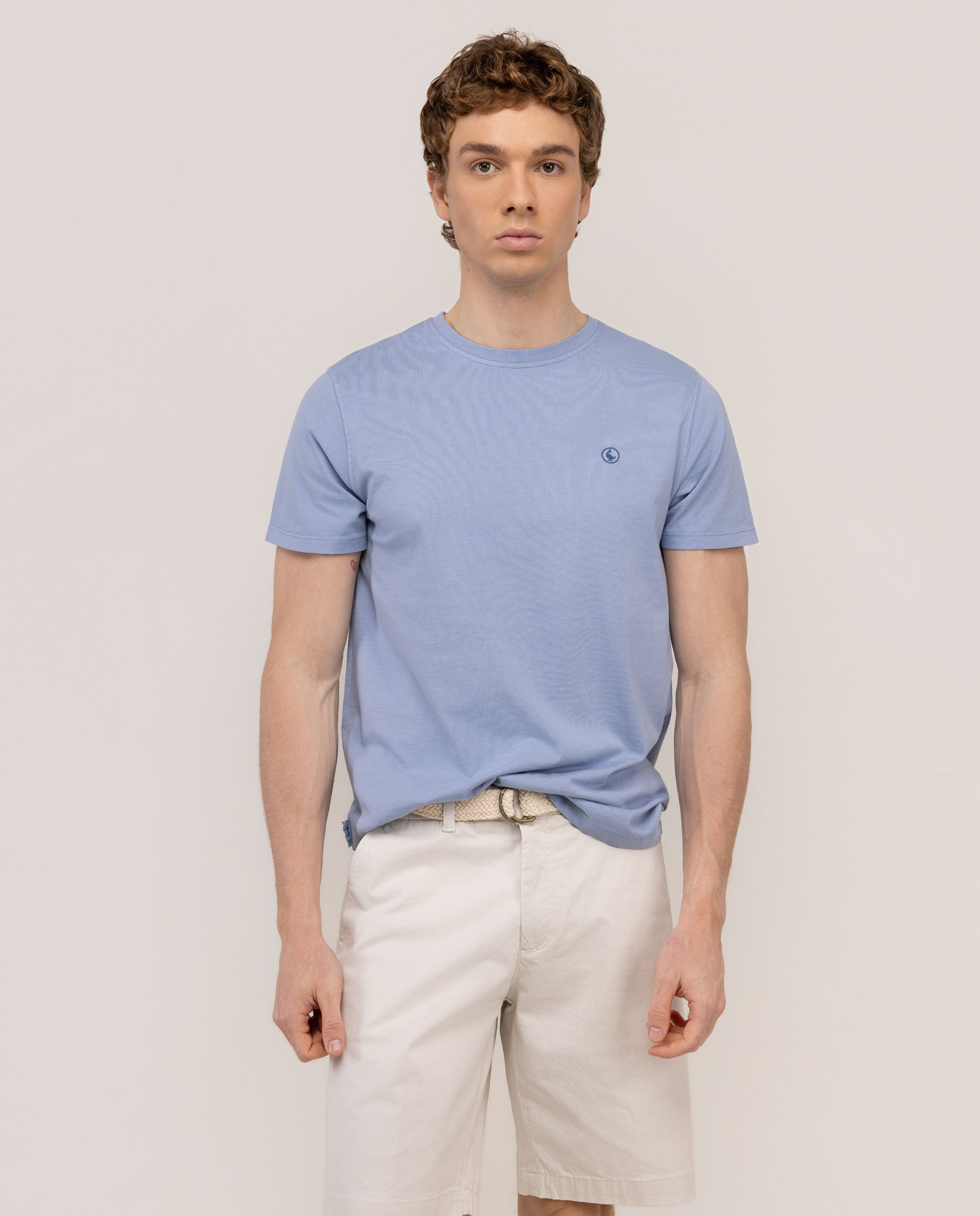 Camiseta Básica Garment Dyed Azul Medio