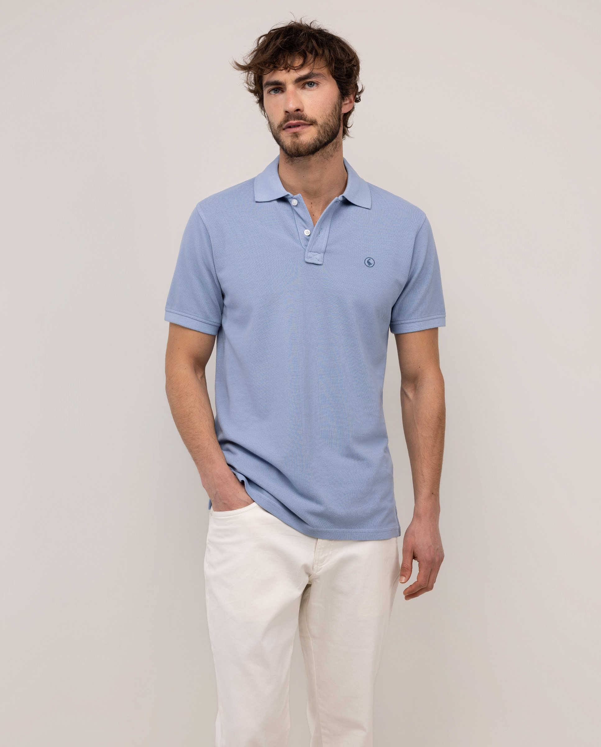 Polo Piqué Garment Dyed Azul Medio