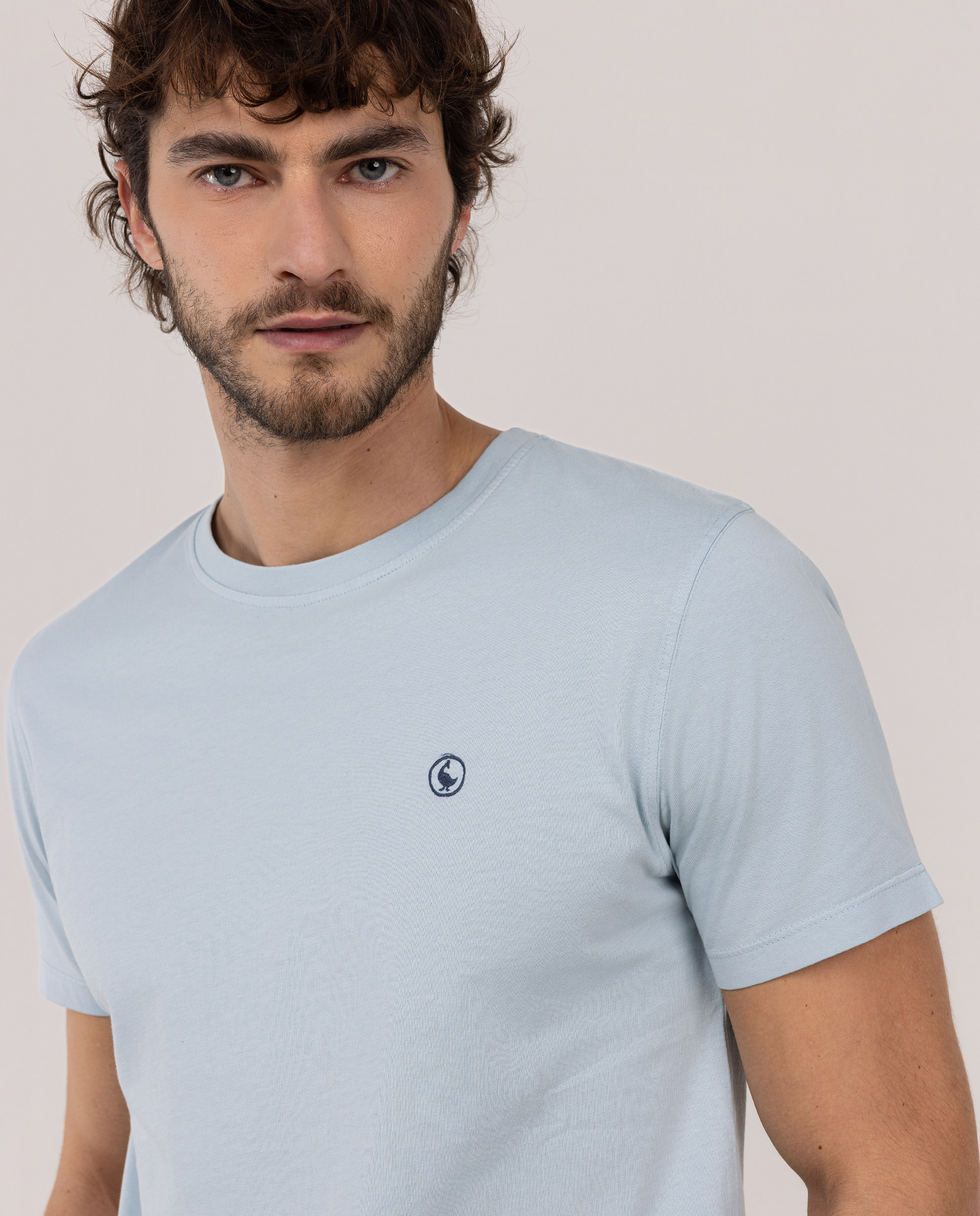 Camiseta Básica Garment Dyed Celeste