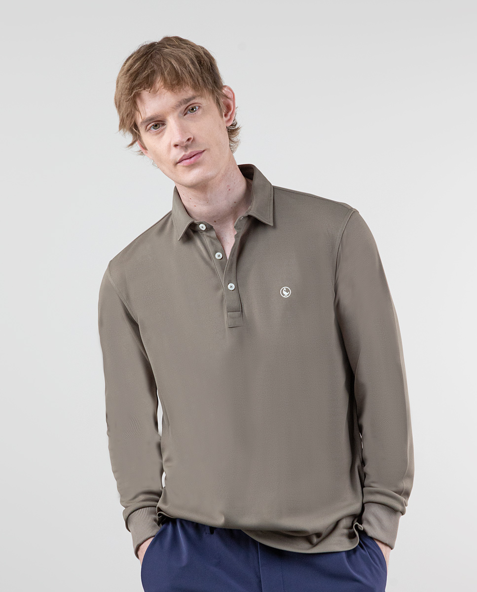 Long-Sleeved Taupe Sepiia Polo