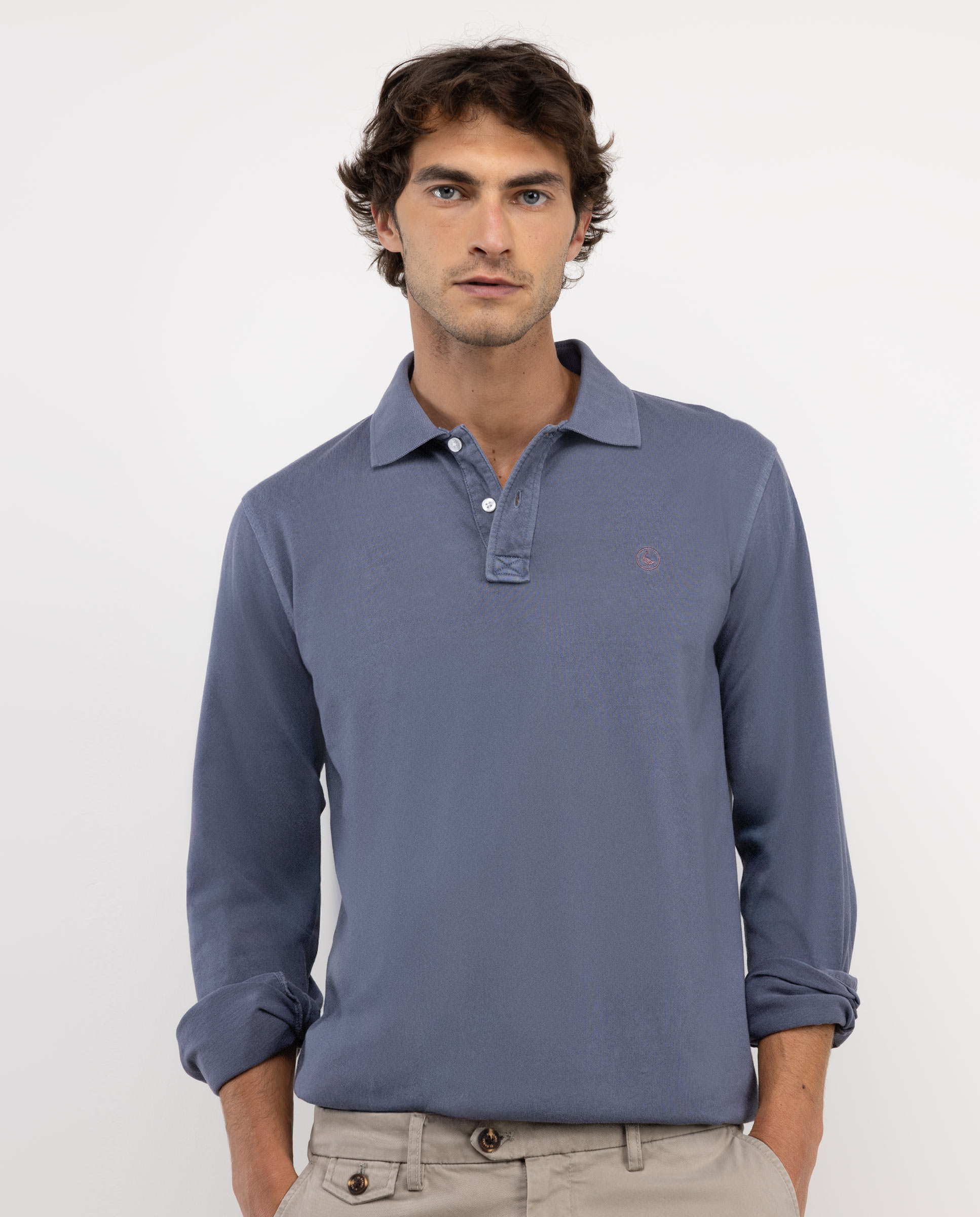 Polo Manga Larga Jersey Petróleo